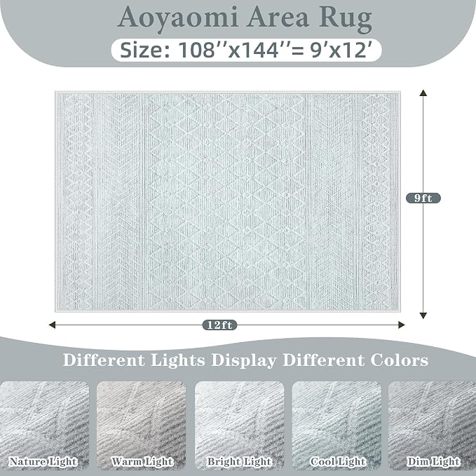 Area Rug for Living Room 9x12: Large Washable Boho Moroccan Rugs Geometric Neutral Rug, Non-Slip Foldable Morden Farmhouse Indoor Floor Carpet for Bedroom Dining Table Home(Modern Grey,9'x12')