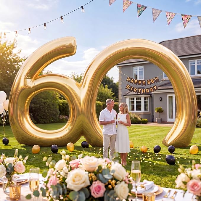 Seenelling 17 ft Golden 60th Anniversary Giant Inflatable Archway Decoration Built-in LED Lights for Birthday Wedding Anniversary Corporate Celebration Party Entrance Outdoor Supplies