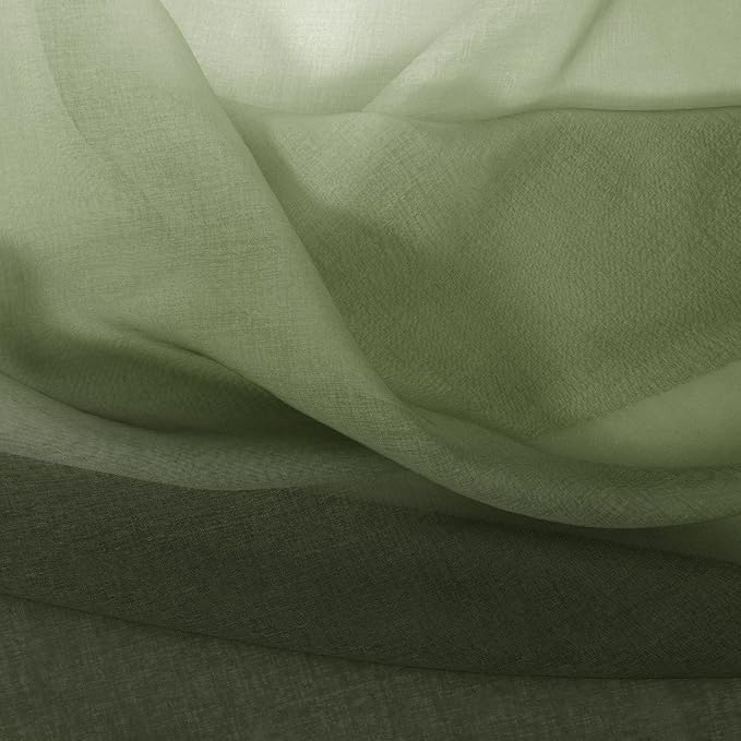 DWCN Ombre Sheer Curtains - Faux Linen Semi Voile Grommet Top Gradient Curtains for Bedroom and Living Room, Set of 2 Window Curtain Panels, 52 x 72 Inch Length, Light Olive Green