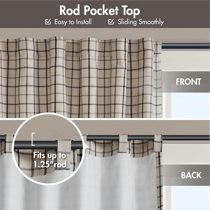 Madison Park Anaheim Cabin Plaid Curtain Window, Thermal Insulated Fleece Lining, Living Room Decor Room Darkening Drape for Bedroom, 1-Single Panel Pack, 50x108, Rod Pocket & Back Tab, Black
