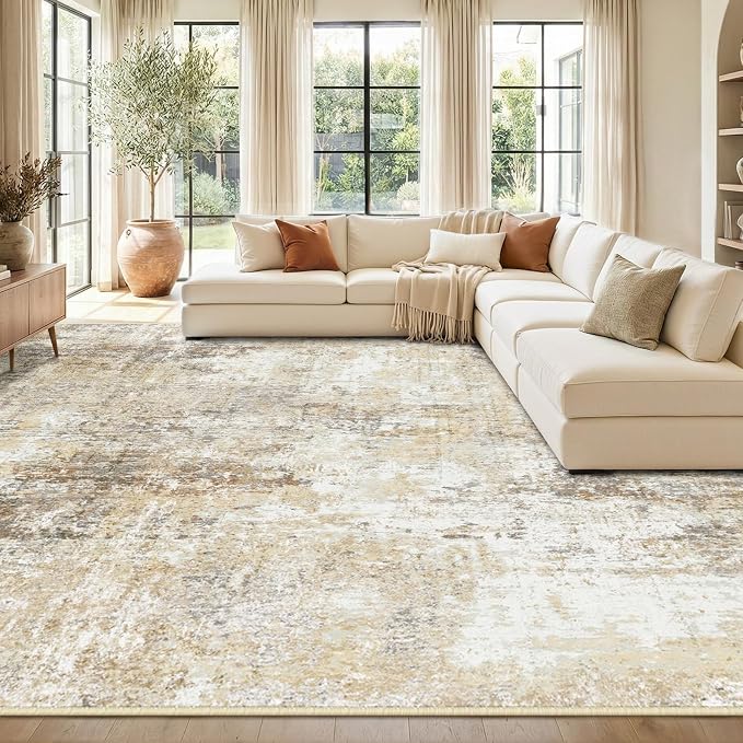 RELEANY Washable Area Rugs 10'x14 Non-Slip Modern Abstract Soft for Living Room Entryway Bedroom Kitchen, Print Pattern, Neutral Brown Gray