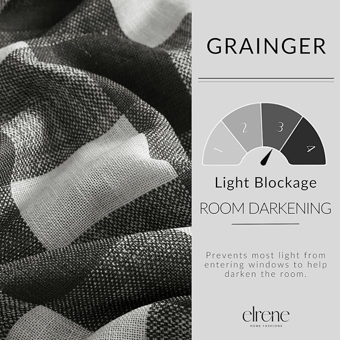Grainger Buffalo Check Blackout Window Curtain, Black - 52" W x 84" L