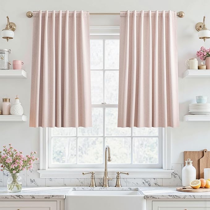 UHITECH Pink 100% Blackout Curtains 36 Inch for Kitchen Thermal Insulated Noise Reducing Drapes for Bedroom & Living Room, 2 Panels Set Room Darkening Window Curtains with Rod Pocket