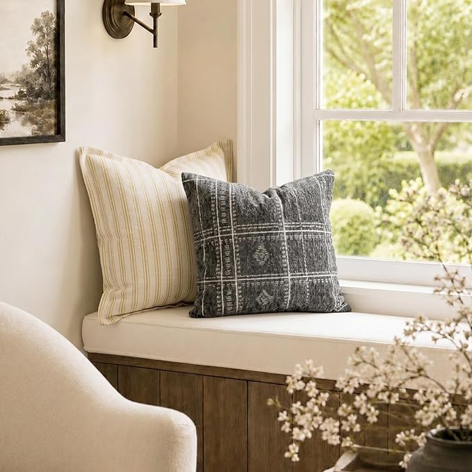 BlissBlush Decorative Throw Pillow Covers 20x20 Set of 2, Boho Dark Gray Chenille Accent Throw Pillow Covers for Couch Sofa Bed Living Room Home Décor (Cover Only)