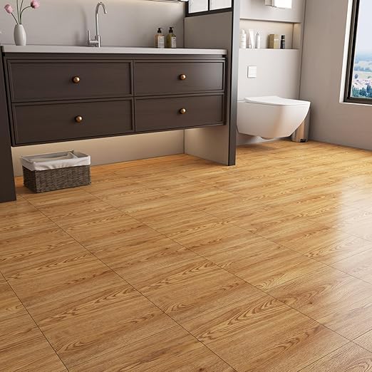 Yenhome 12"X12" Peel and Stick Vinyl Flooring Waterproof Peel and Stick Floor Tile Bathroom Kitchen Flooring Temporary Self Adhesive Floor Tiles for Renter Brown Wood Scratch-Resistant (3Plank 3Sq.Ft)