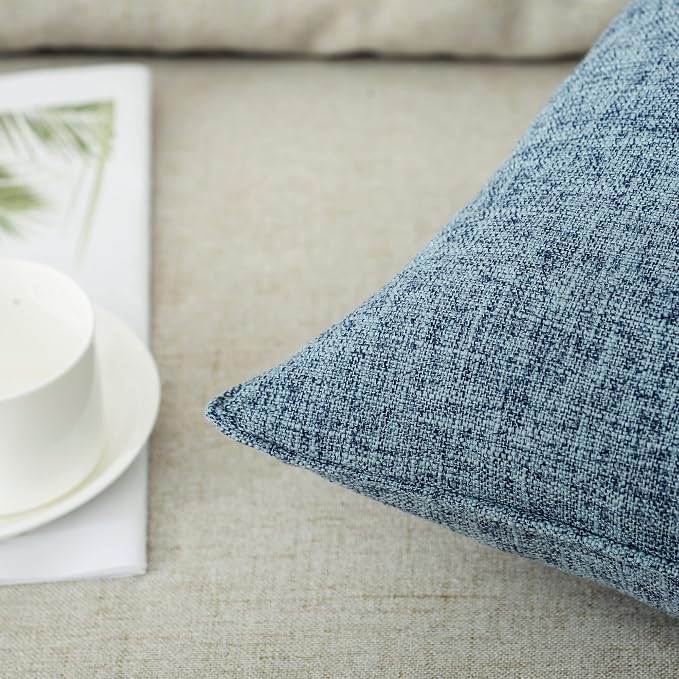 HPUK Linen Throw Pillow Covers Pack of 2, 18x18 Inch Accent Cushion Covers for Living Room, Bedroom, Decorative Solid Color Pillow Covers for Couch, Sofa, Chair, Blue