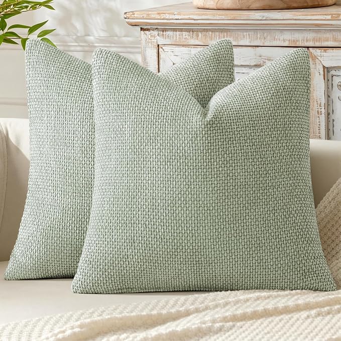 MIULEE Pack of 2 Couch Throw Pillow Covers 18x18 Inch Light Green Modern Boho Accent Decorative Pillow Covers Soft Chenille Farmhouse Cushion Covers for Home Decor Bed Sofa Living Room
