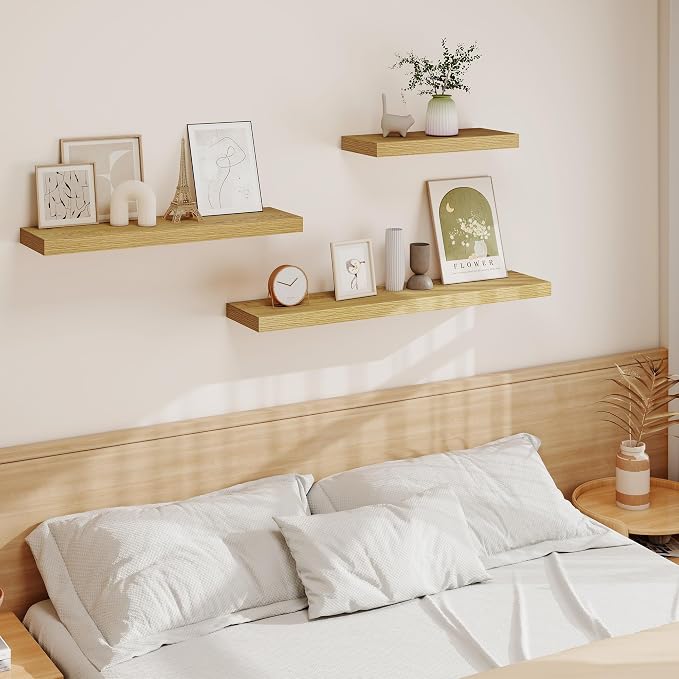Vivelove 48 Inch Floating Shelves for Wall, 48x9 Display Shelves for Bathroom Living Room Kitchen Bedroom Office Farmhouse Home Decor - Set of 1, Oak
