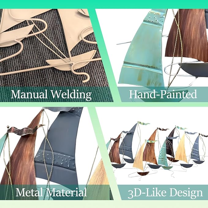 edaknez Large Metal Sailboat Wall Decor, 51" x 26" Ship Metal Wall Art | Coastal Nautical Boat Wall Hanging, Large Ship Wall Sculptures, for Living Room Bedroom Indoor Ourdoor Ocean Beach