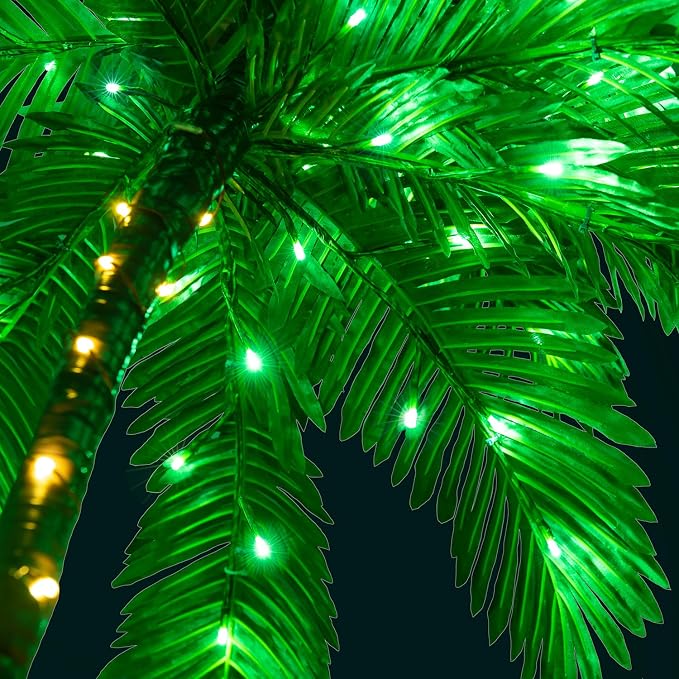 LIGHTSHARE Lighted 7FT Gorgeous Palm Tree 3Trunks Artificial Palm Tree 218LED Lights for Office Decoration Indoor Outdoor Tiki Bar Christmas Patio Pool- Electric