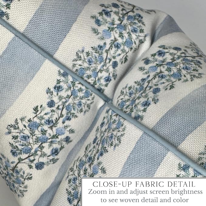 Jillien Harbor “The Juliet” Floral Block Print Pillow Cover – Soft Blue and Off-White Decorative Throw Pillow Cover – Grandmillennial Home Decor, 24" x 24"