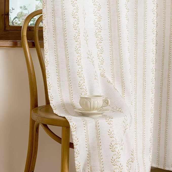 BGment Boho Curtains Leaf Floral Print Cottage Core Botanical Curtains for Living Room Light Filtering Curtain 96 Inch Long for Farmhouse Rustic, Each 52 Inch Wide, 2 Panels Set, Sand