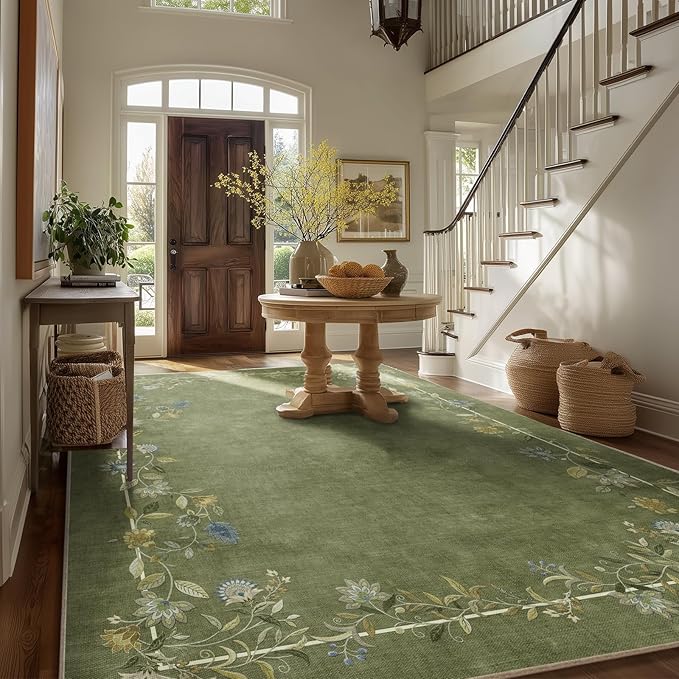 Washable Rugs 8x10 Area Rugs for Living Room: Bedroom Rug Stain Resistant Non Slip Low Pile Ultra Soft Faux Wool Lightweight Large Carpets for Dining Room Kitchen Farmhouse Home Office Indoor