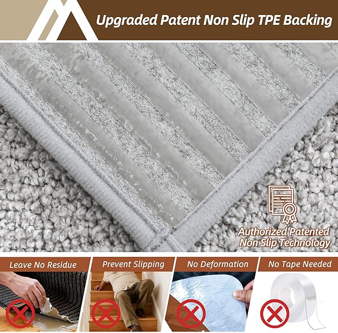 COSY HOMEER Stair Treads for Wooden Steps 11"x30" Washable Indoor Carpet Stair Treads Non Slip Soft Polyester Stair Carpet Tread Reusable Stair Runner Rugs for Kids, Elders,Pets,Grey,4pcs