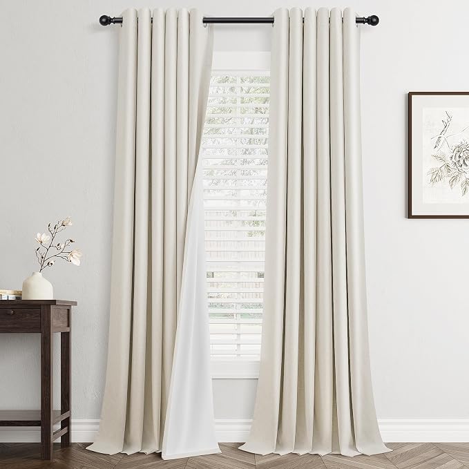 Jowels Cream Linen Blackout Curtains for Bedroom with White Liner, Thick Layers Total Blackout Thermal Insulated Grommet Window Curtains 102 Inch Length 2 Panels Set (42 x 102 Inch)