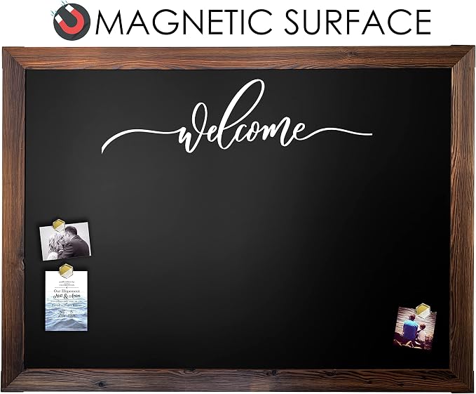 Loddie Doddie Magnetic Chalkboard - 46 x 34.5 in, Rustic Wood Frame - Menu Board for Kitchen - Magnetic Display Board for Notes & Photos - Hanging Chalkboard Sign & Kitchen Wall Decor