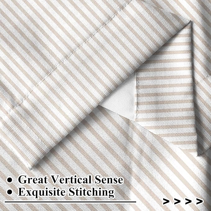 Renaiss 42 x 54 Inch Striped Short Curtains for Kitchen Windows Over Sink Country Taupe Pinstripe Curatin Linen Farmhouse Cafe Bathroom Small Curtains Rod Pocket Window Treatment Tiers 2 Panels