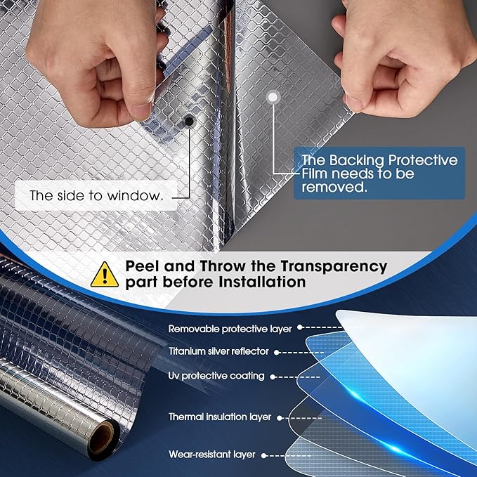 Coavas One Way Privacy Window Film Reflective Window Tint for Home,Static Cling Mirror Heat Blocking Covering See Out Not in,Anti-Uv House Daytime Privacy, Blue-Silver,35.4x118.1 in