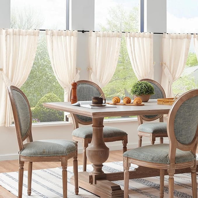 jinchan Ivory Floral Embroidered Short Linen Curtains 54×54 Inches 2 Panels | Light filtering, back tab, rod pocket, cafe curtains for kitchen bedroom living room, cottage farmhouse, small window