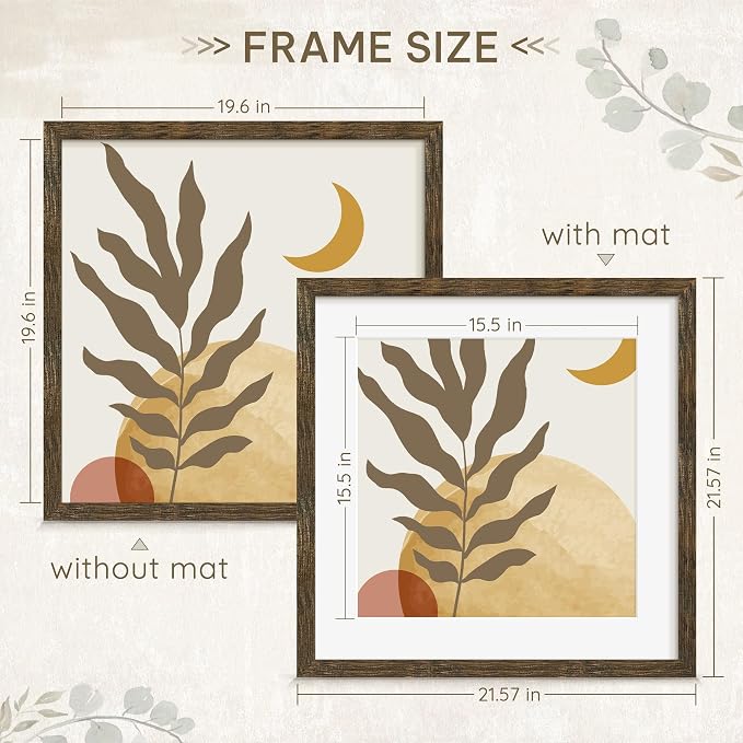 Picrit 20x20 Picture Frame 3 Pack, Wooden Brown Rustic Poster Frame, Display Poster 16 x 16 with Mat or 20 x 20 without Mat for Horizontal or Vertical Wall Mounting