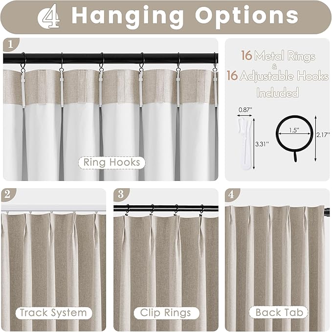 Blackout Curtains 84 Inch Long 2 Panels Set for Bedroom & Living Room, Linen Black Out Curtain Thermal Insulated Pinch Pleat Room Darkening Noise Reducing Drapes with Back Tab Hooks