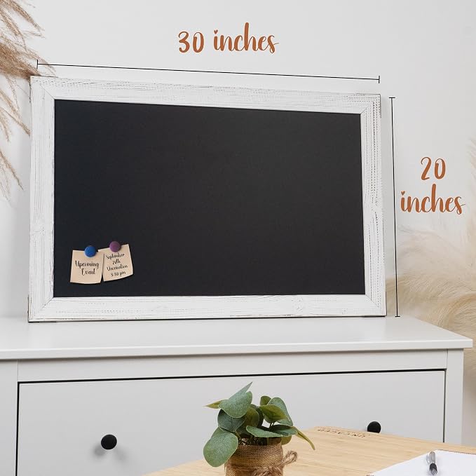 Loddie Doddie Magnetic Chalkboard - 20 x 30 in, White Rustic Frame - Magnetic Chalkboard for Wall & Photo Display - Chalk Board Calendar for Wall - Menu Sign for Kitchen