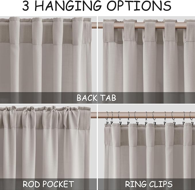 Nanspring Stone Grey Linen Curtains 84 Inch Length 2 Panels Set for Living Room Simple Modern Light Filtering Semi Sheer Curtain Back Tab and Rod Pocket Neutral Luxury Drapes for Bedroom Office 52x84