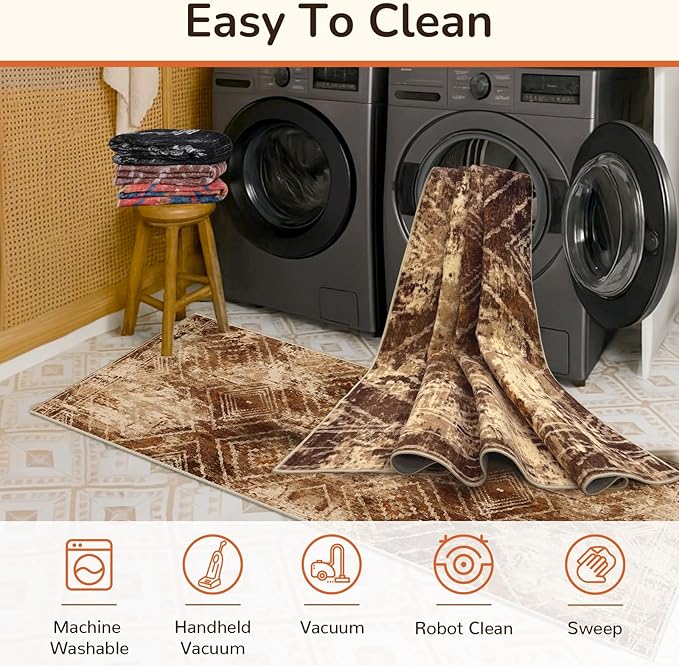BESTSWEETIE Area Rug 3x5 Rug Machine Washable Non-Slip Low Pile Print Pattern Western Rug for Living Room Bedroom Entryway Tribal Series-Abstract/Cowhide