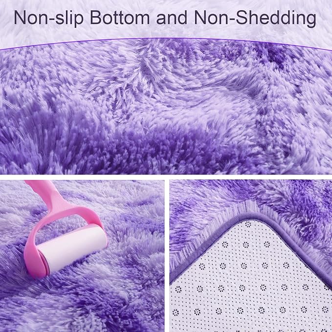 AROGAN Soft Rainbow Area Rugs for Girls Room 2x6 Feet, Fluffy Girls Bedroom Rugs, Princess Rug, Cute Colorful Carpet for Kids Teens Nursery Toddler （Purple）