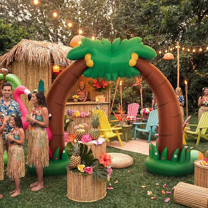 Shappy 9 ft Inflatable Palm Tree Arch Summer Inflatable Outdoor Decor with Flamingo LED Lighted Blow up Palm Tree for Beach Luau Hawaiian Tropical Birthday Pool Party Yard Lawn Garden Decoration