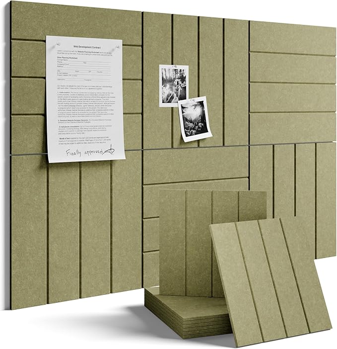 Fluxynara Large Felt Bulletin Board 48" x 36" Cork Board Alternative - 6 Pack with 32 Safe Removable Adhesive Tabs, Cork Boards for Walls Cork Board for Home Office Classroom Pin Board -Olive Green