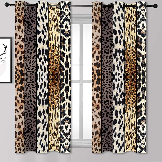 Wild Animal Print Curtain, Room Darkening Thermal Insulated Blackout Leopard Boa Window Drapes with Grommets for Living, Dining, Bedroom, Grey Leopard Print, 42"x 63", 2 Panels
