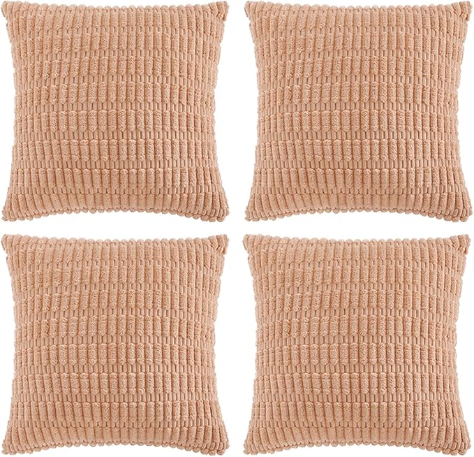 Fancy Homi 4 Packs Decorative Throw Pillow Covers for Living Room Couch Bed, Modern Farmhouse Boho Home Décor Accent Cushion Case, 20" x 20", Peach