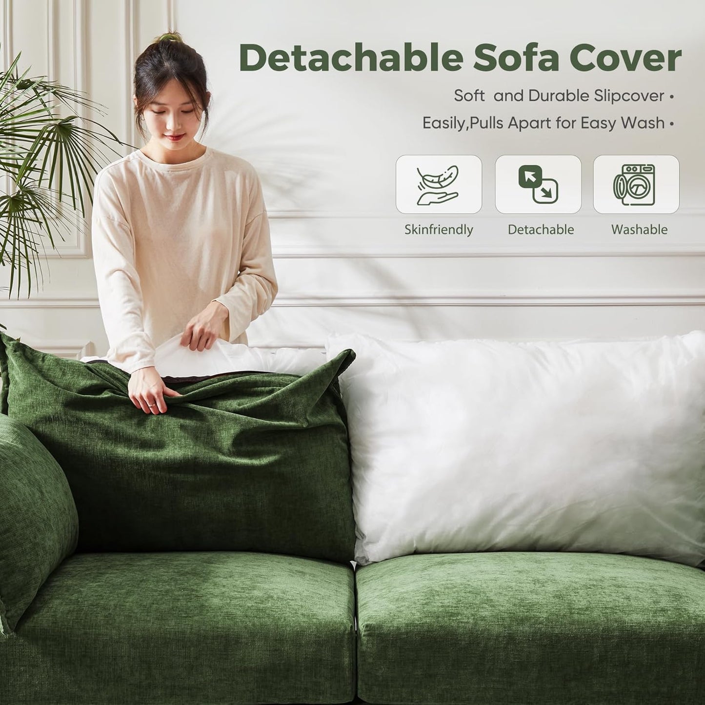 134.6" Modular Sectional Sofa, U Shaped Couch Set for Living Room, Large 8-Seater Comfy Cloud Couches with Movable Storage Ottoman,DIY Combination - Chenille Green