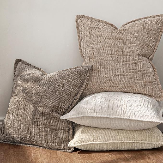 MIULEE Slubby Textured Decorative Throw Pillow Covers 24x24 Inch Set of 2 Boho Farmhouse Soft Cozy Chenille Pillows Cushion Cases Modern Home Decor for Couch Sofa Bed Living Room, Taupe Grey
