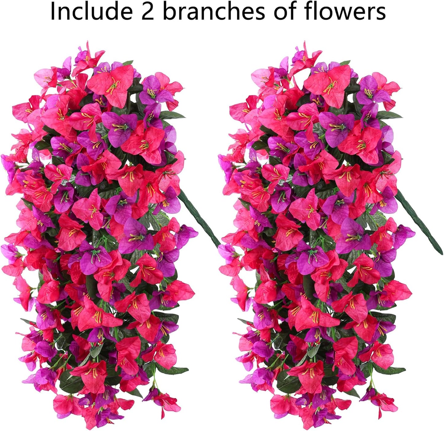 Faux Bougainvillea Artificial Flowers Plants for Outdoors Outside Decoration, 2pcs Fake Flowers Silk Long Trailing Vines UV Resistant Realistic for Front Door Porch Planter Urn Patio Balcony Yard, Mix