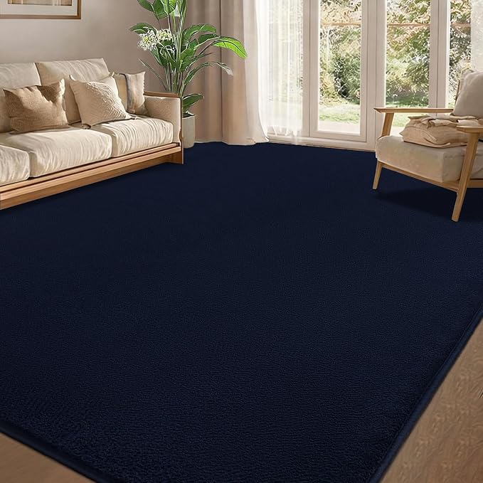 qulint 4x6 Modern Rug for Boys Room, Navy Blue Rug for Living Room Bedroom Soft Washable Thickened Memory-Foam Indoor Carpet, Minimalist Solid Non Slip Carpet for Kid Nursery Kitchen Home Decor