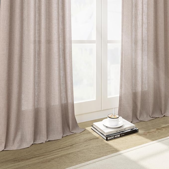 Oatmeal Linen Curtains 120 Inch Extra Long for Living Room Back Tab Light Filtering Semi Sheer Drapes Modern Farmhouse Boho Decor Cotton Textured Curtain for Floor to Ceiling High Window 52x120