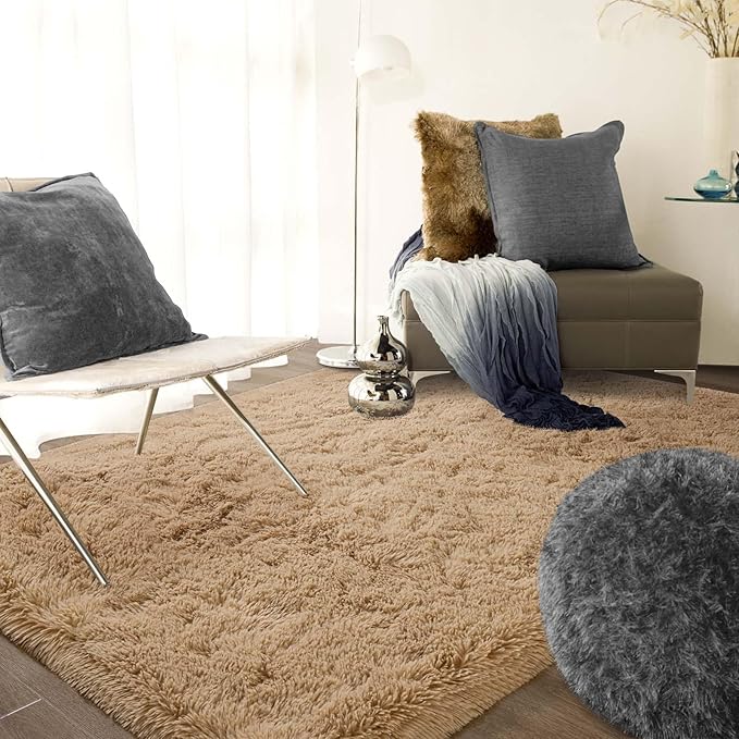 Ompaa Fluffy Rug, Super Soft Fuzzy Area Rugs for Bedroom Living Room - 6' x 9' Large Plush Furry Shag Rug - Kids Playroom Nursery Classroom Dining Room Decor Floor Carpet, Beige