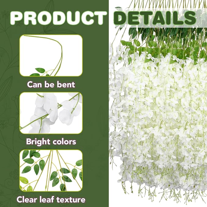 Alotiki Wisteria Hanging Flowers,Fake Hanging Flowers,Wisteria artificiales Garland for Home Wedding Arch Floral Party Garden Ceremony Outdoor Decor,3.6 feet Long(75,White)