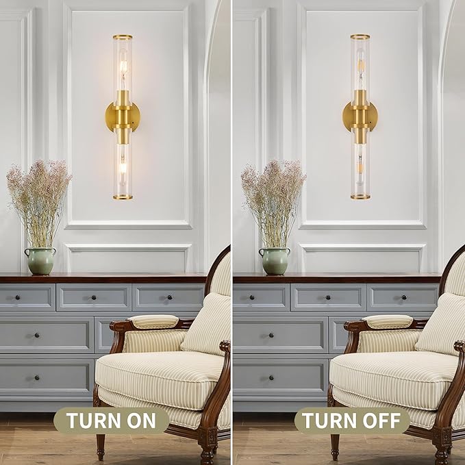 8000mAh Wireless Wall Sconces with Remote Control, Battery Operated Wall Sconce Set of 2 with Timer, Gold Rechargeable Dimmable Wall Lights for Living Room Bedroom Hallway Entryway 3000K, 20.5 Inch