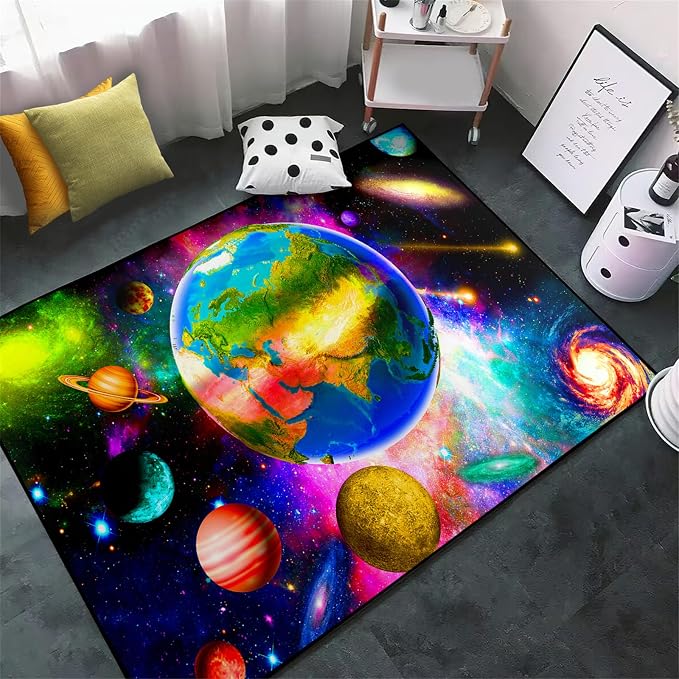 Solar System Rug - Space Rug Galaxy Area Rugs for Kids Bedroom Colorful Universe Planet Print Carpet Outer Space Floor Mat Kids Rugs for Living Room,3'×4'