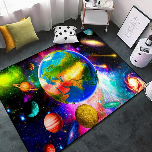 Solar System Rug - Space Rug Galaxy Area Rugs for Kids Bedroom Colorful Universe Planet Print Carpet Outer Space Floor Mat Kids Rugs for Living Room,4'5''×6'