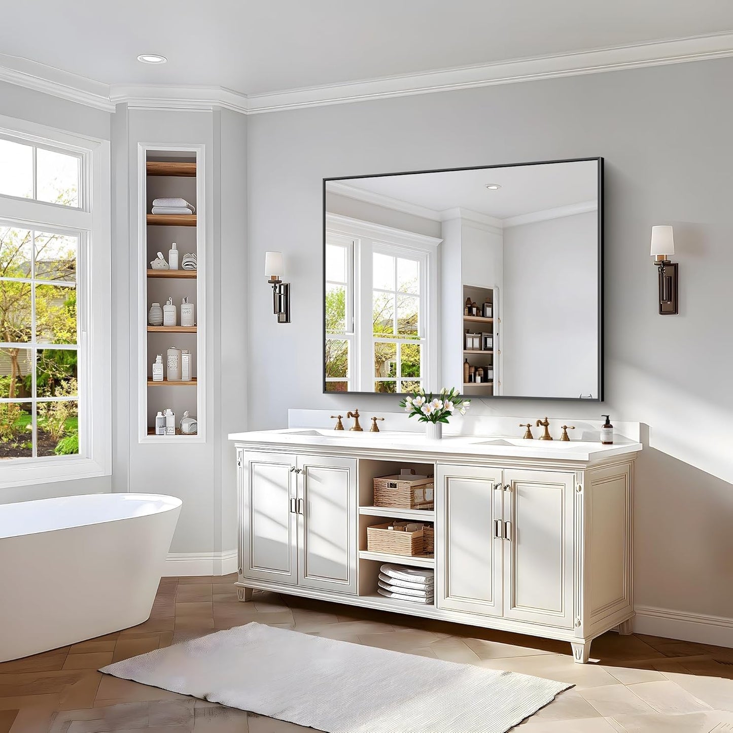 40x48inch Black Bathroom Mirror, Black Rectangle Mirror with Frame, Large Rectangular Wall Mirrors for Bathroom, Living Room, Hair Salon, Big Farmhouse Mirror Hang Horizontal/Vertical