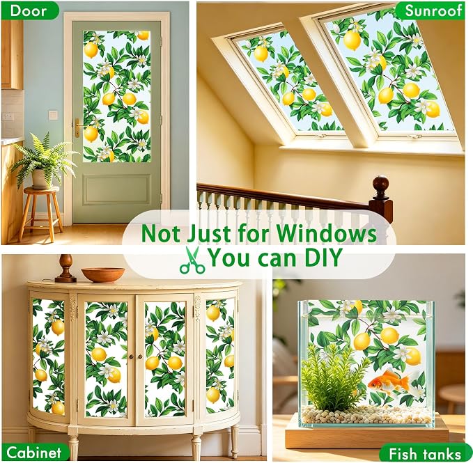 SOMWISE Frosted Glass Window Privacy Film with Tools, Heat Blocking, Anti-UV, Anti-Glare, Static Cling, Decor for Home Bathroom Door, Renter Friendly, Removable, Reusable, Yellow 17.5Inchx78.5Inch