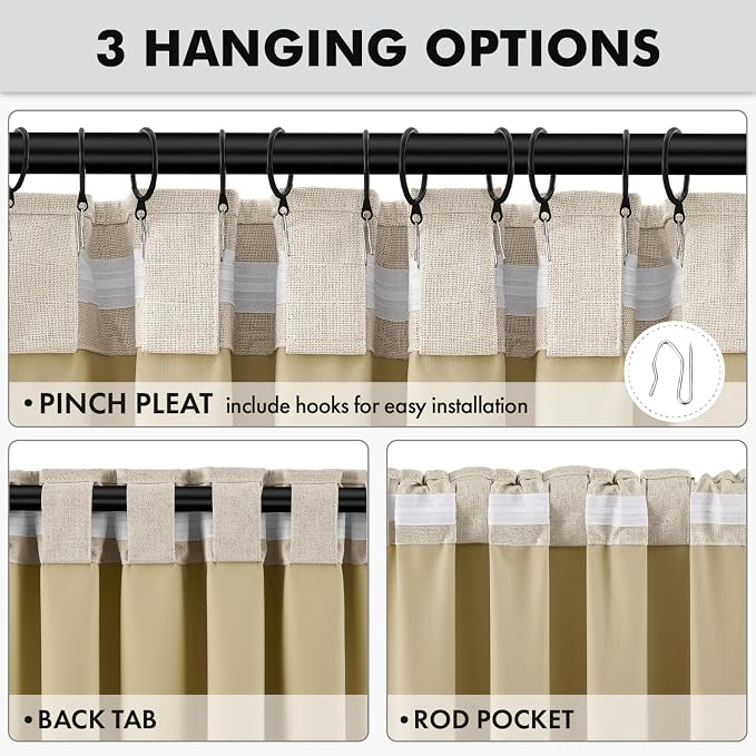 MIULEE 100% Blackout Linen Curtains for Bedroom, Cobblestone Solid Luxury Decor Thermal Insulation Room Darkening Drapes for Living Room Back Tab Rod Pocket 42 x 72 Inches, 2 Panels