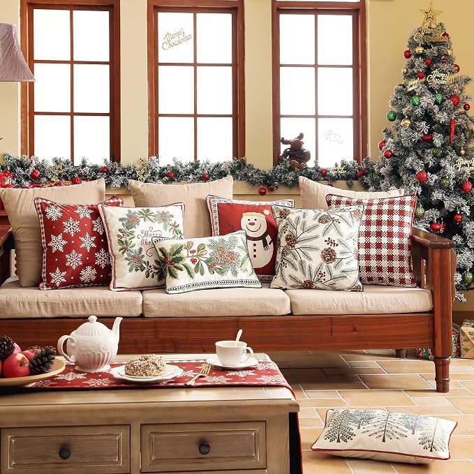 ISAENNE Designer Chrismas Velvet Throw Pillow Cover,18"x18"-Carol A | Vintage Square Pillow Cover,Concealed Zipper Design,Pinecones Pattern,Sofas,Bedroom,Living Room,Lounge Chairs,Decor