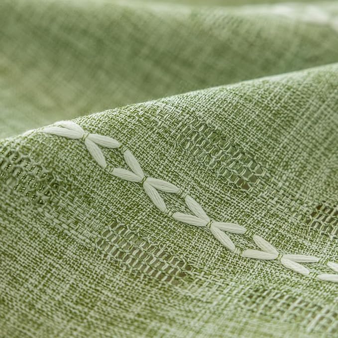 Deeprove Boho Curtain 63 inches Length for Living Room Bedroom Nursery, Retro Casual Bohemian Sheer 63 inches Long Stripe Embroidery Privacy Window Tassel Xmas Decor W52 x L63, 1 Panel Sage Green