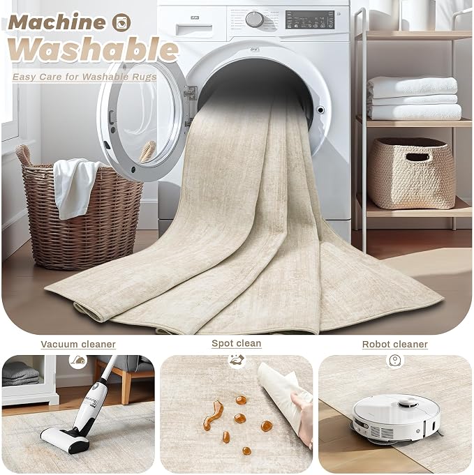 pmtsns Area Rugs 6x9 for Living Room: Washable Rug Modern Abstract Neutral Soft Non-Slip Low-Pile Indoor Carpet for Bedroom Dining Room Playroom Home Office (Beige, 6'x9')