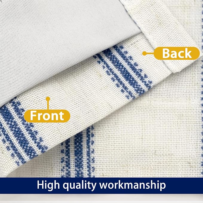 DriftAway Farmhouse Linen Lined Valance Double Layer Thermal Insulated Room Darkening Blackout Window Valances 3 Inch Rod Pocket Vertical Striped Kitchen Valance for Bathroom Single 52 x 18 Inch Navy